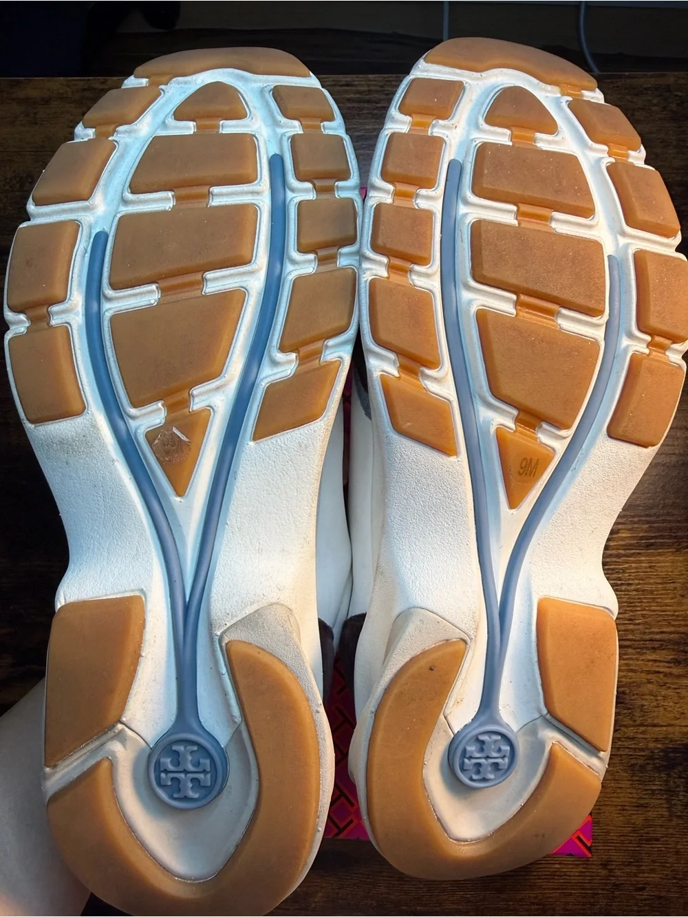 Tory Burch White and Dark Brown Leather Suede Sneakers Size 9